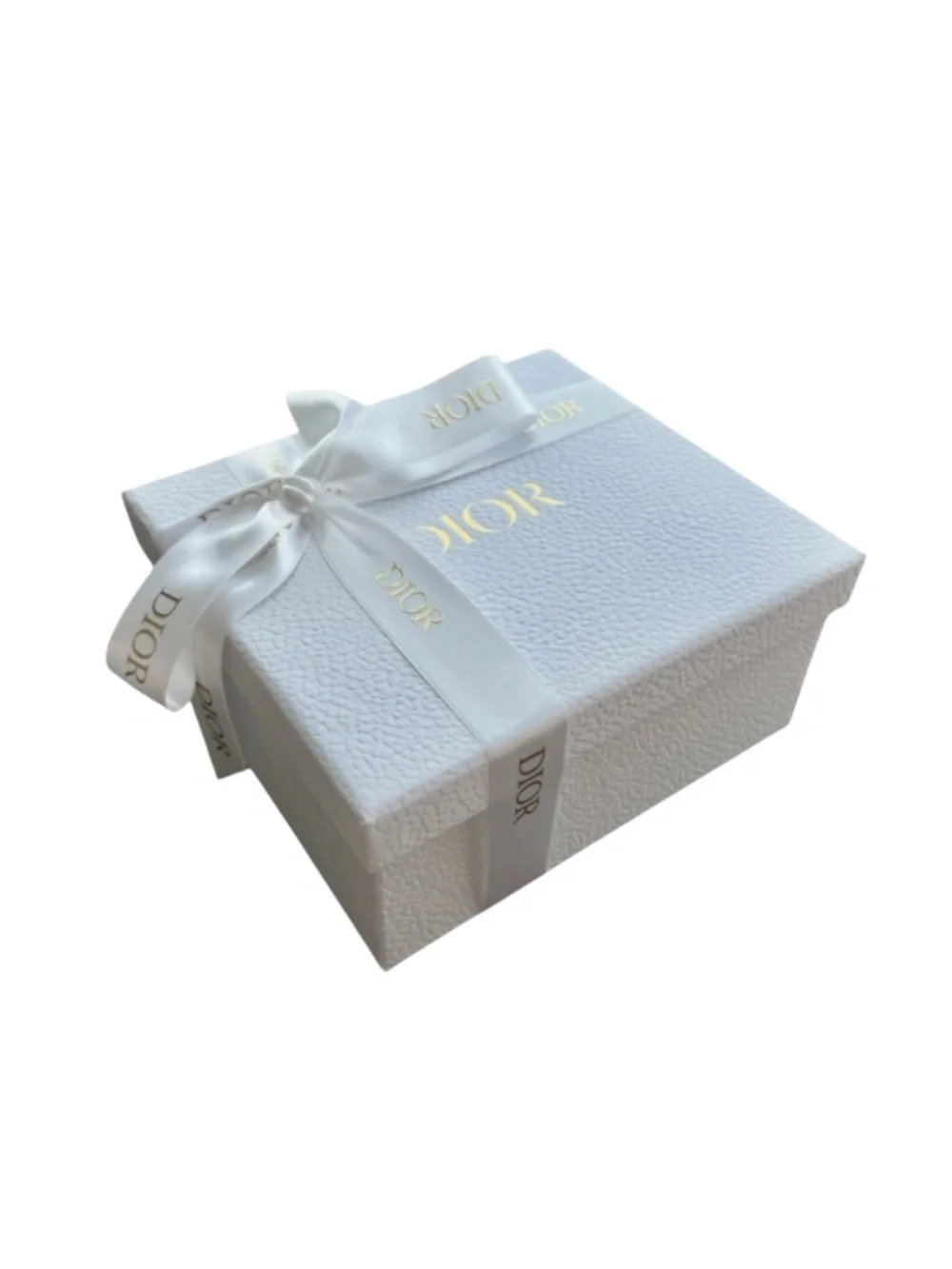 Dior Storage Box Pebbled White Gold Logo Ribbon Authentic 9 x 9 x 5 in NEW